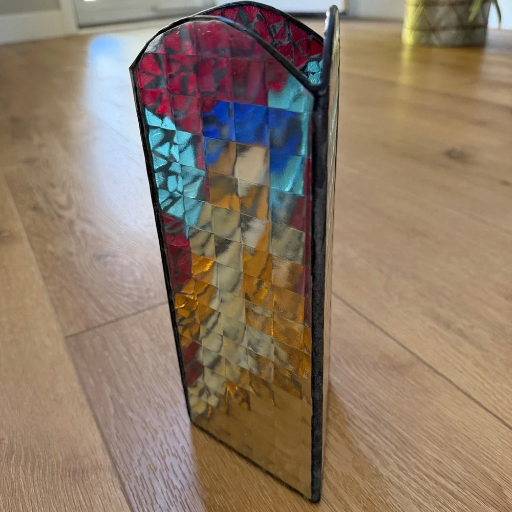 Stained Glass Mosaic Angel Luminary Votive Rectangular Religious Multi-Color